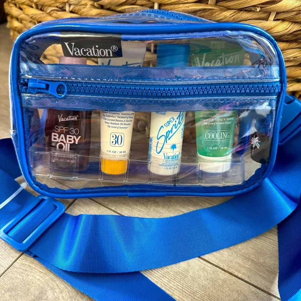 Blue Transparent Crossbody Bag with Vacation Travel Set